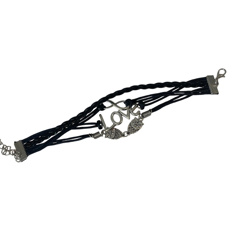 00667 Black‎ Cord Infinity Owl Love Charm Bracelet Fashion Jewelry